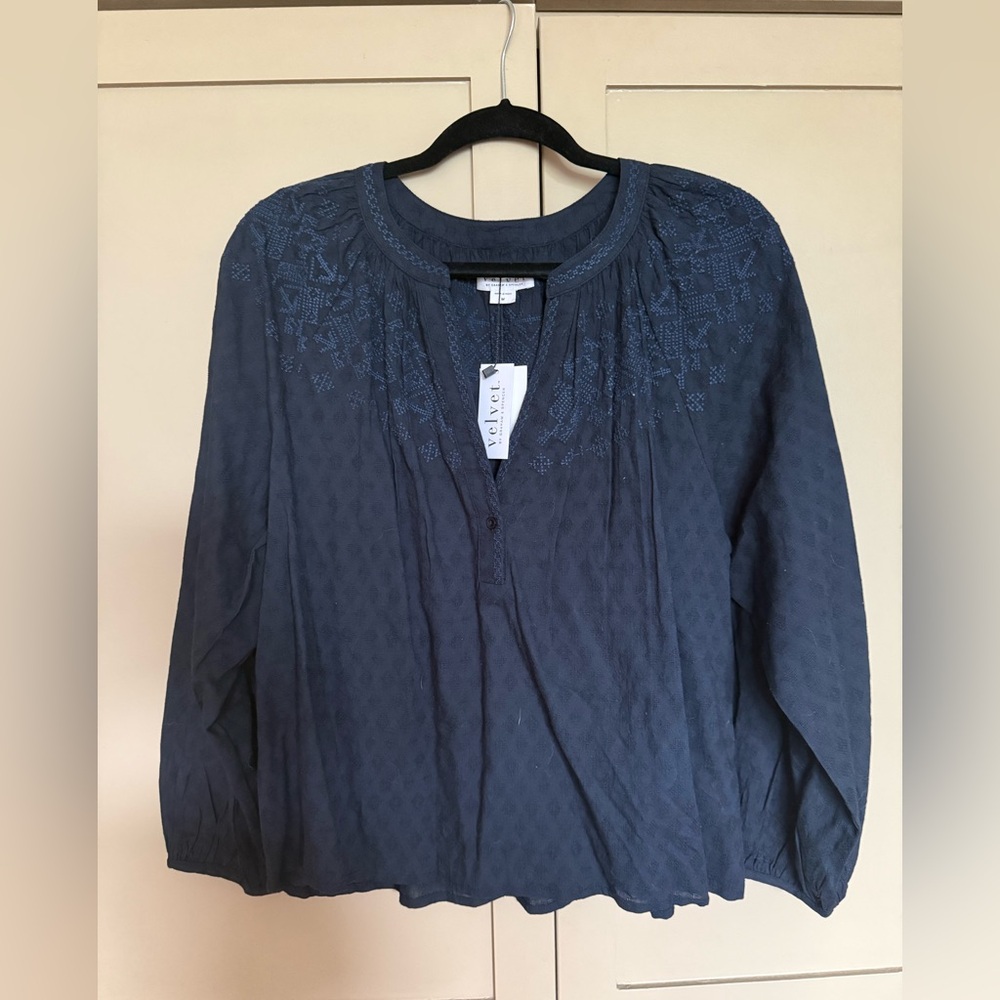 Velvet Women's Navy Embroidered Blouse